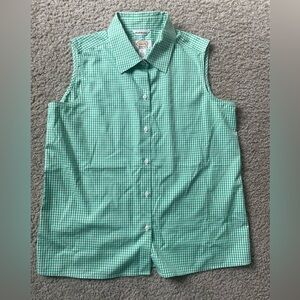 Talbots Sleeveless Button Up Green Gingham Shirt Blouse Petite 8